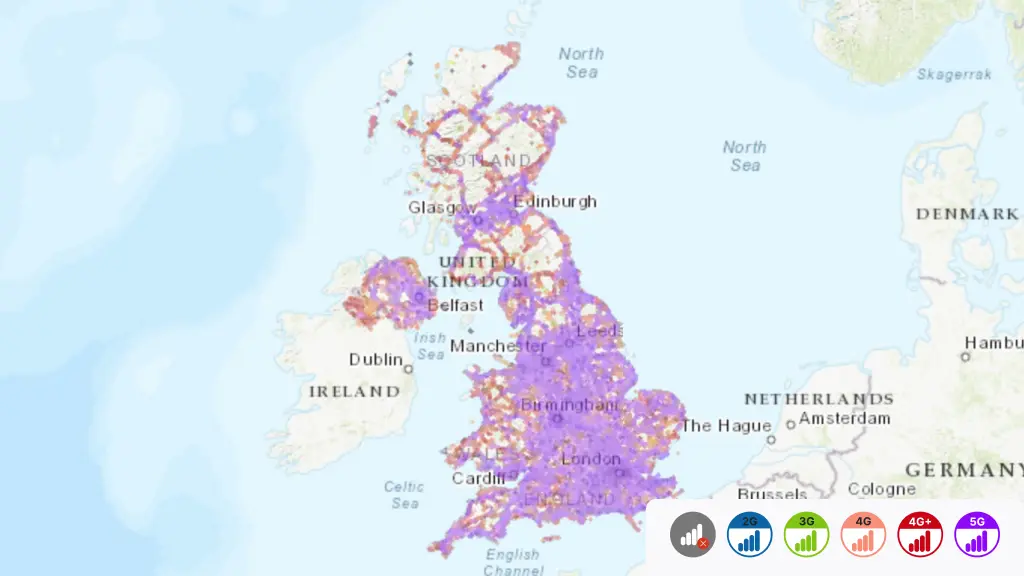 Mapa de cobertura m&oacute;vil de 3 en el Reino Unido