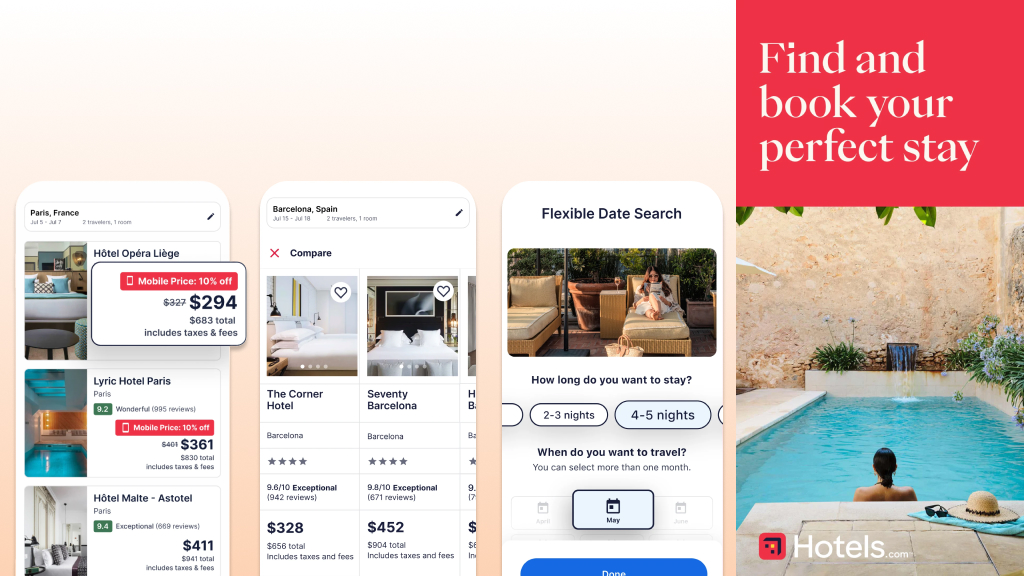 Aspecto de la aplicaci&oacute;n m&oacute;vil de Hotels.com