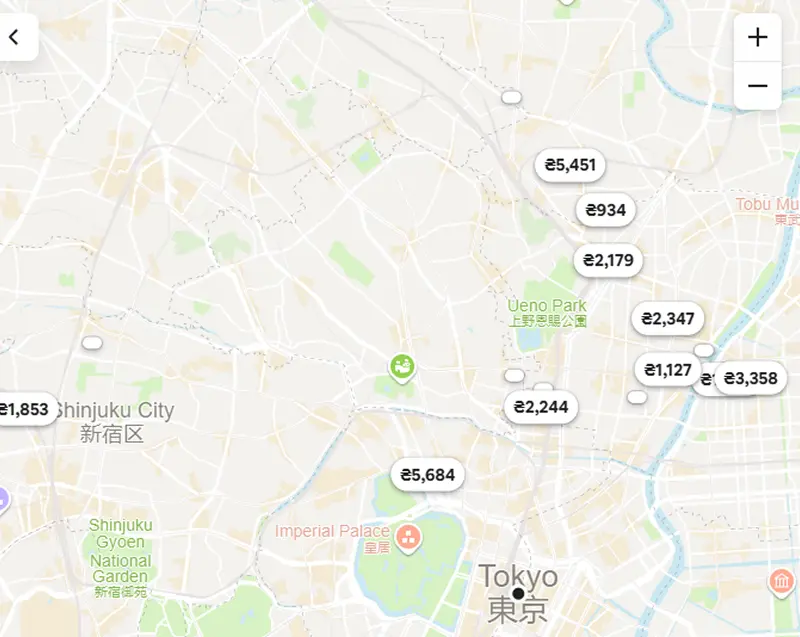 April accomodation prices in Tokyo