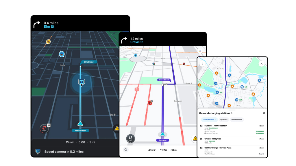 Waze app use for navigation to find gas stations