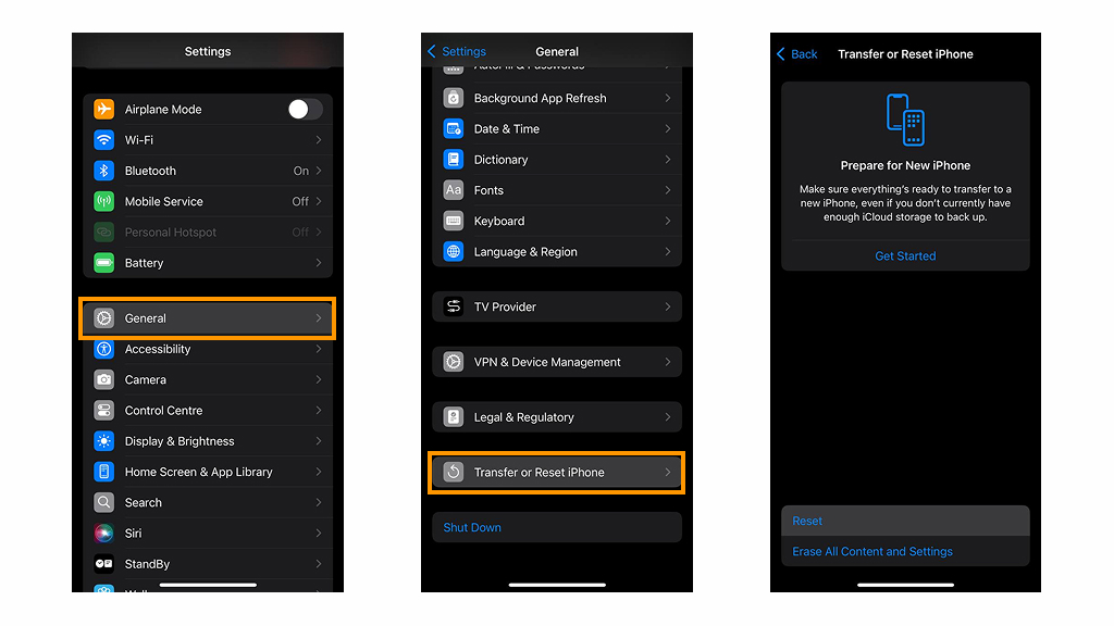 Reset the network settings - prepare eSIM for new iphone