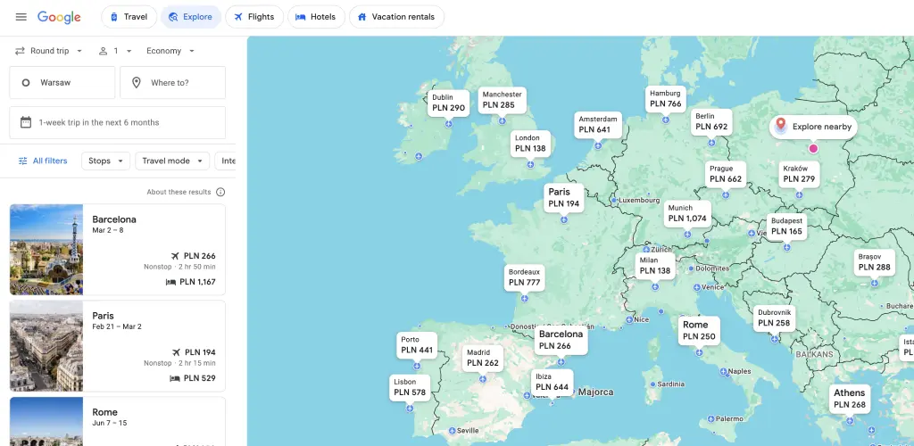 encontrar destinos en google travel