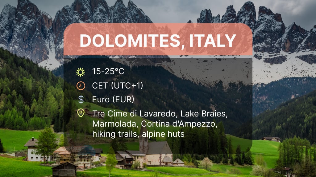 Dolomitas, Italia tiempo, temperatura y precipitación en junio