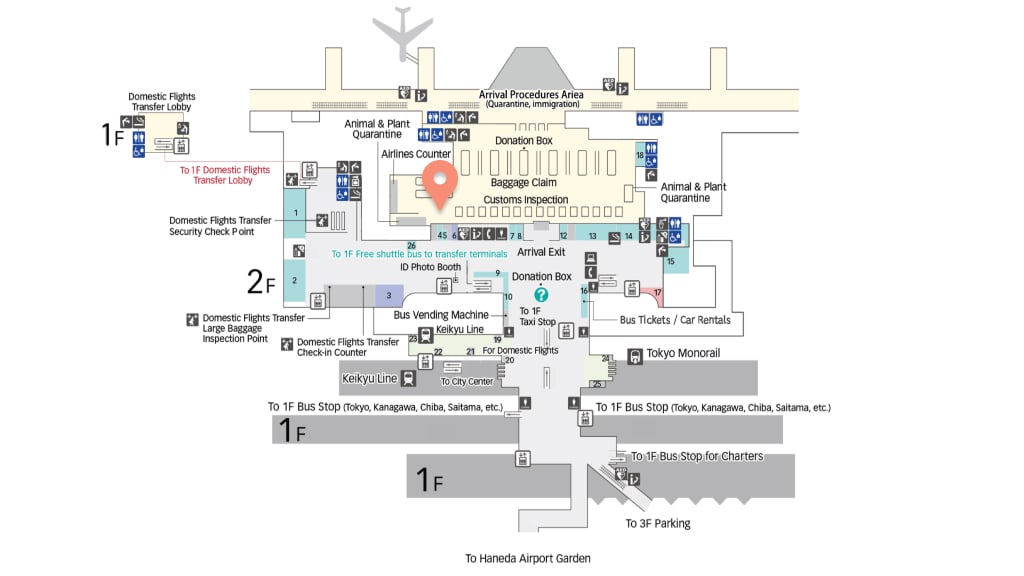 Haneda airport 2nd Floor (2F) plan of the Arrival Lobby 4