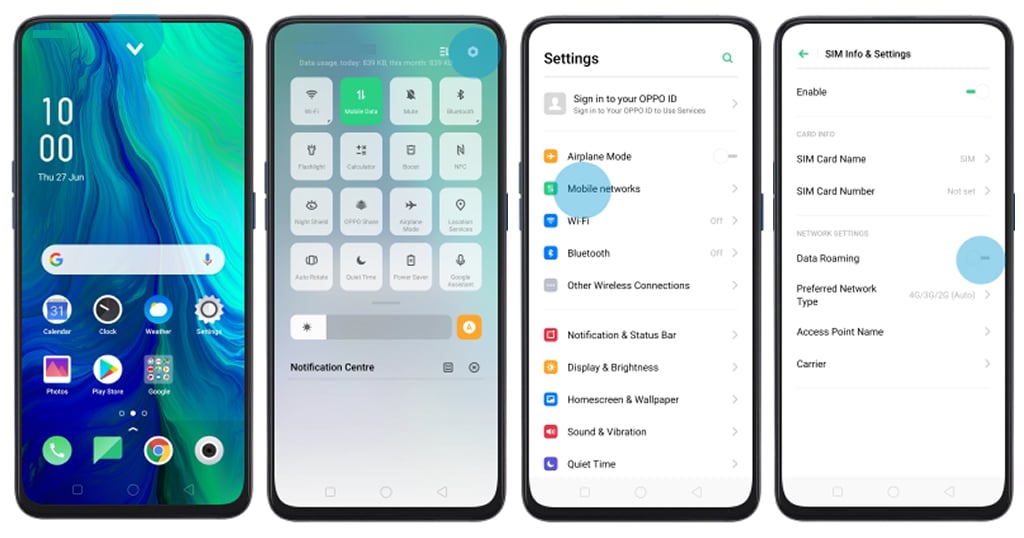 how to turn off roaming in OPPO Reno