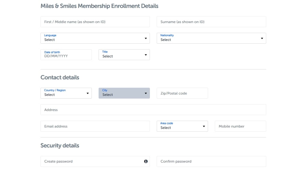 Miles&Smiles enrollment form | turkishairlines.com
