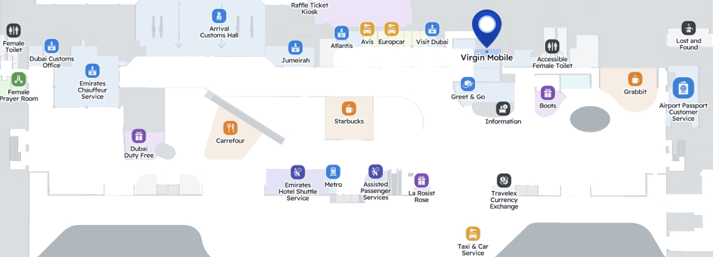 Dubai Airport Virgin Mobile stores map