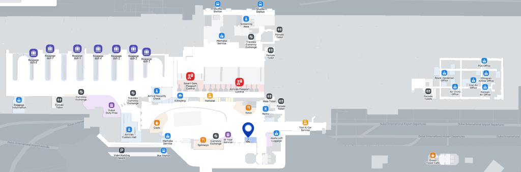 Dubai Airport map T1 - DU mobile operator stores