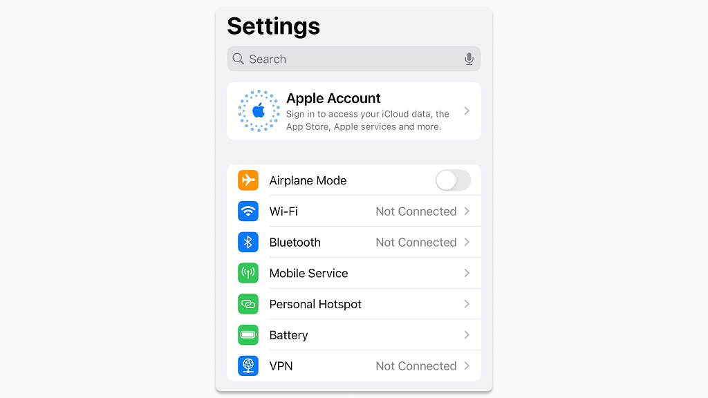 Apple iPhone settings screenshot