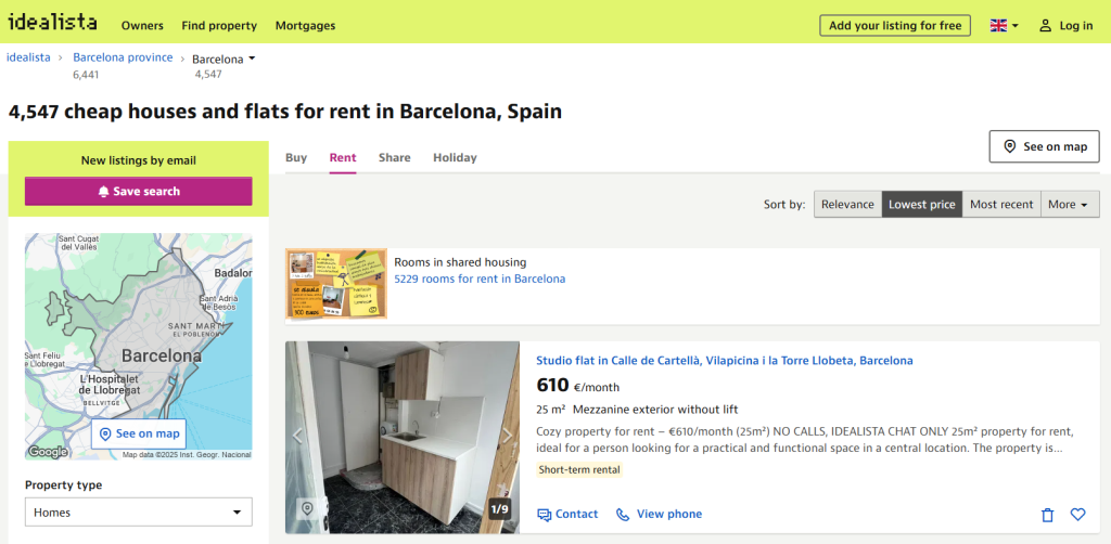 Idealista long-term rent prices in Barcelona
