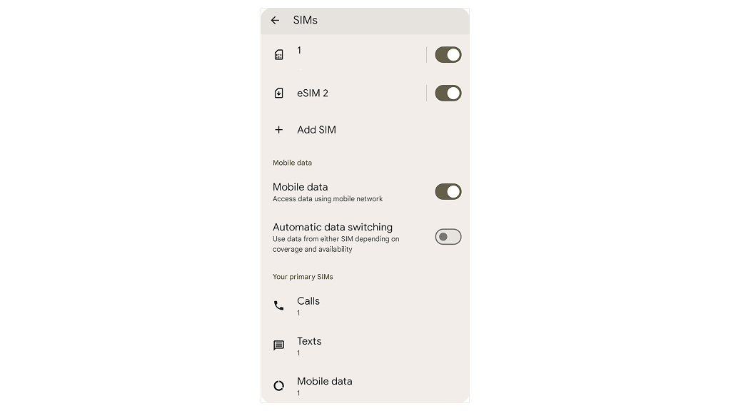 “SIMs” tab