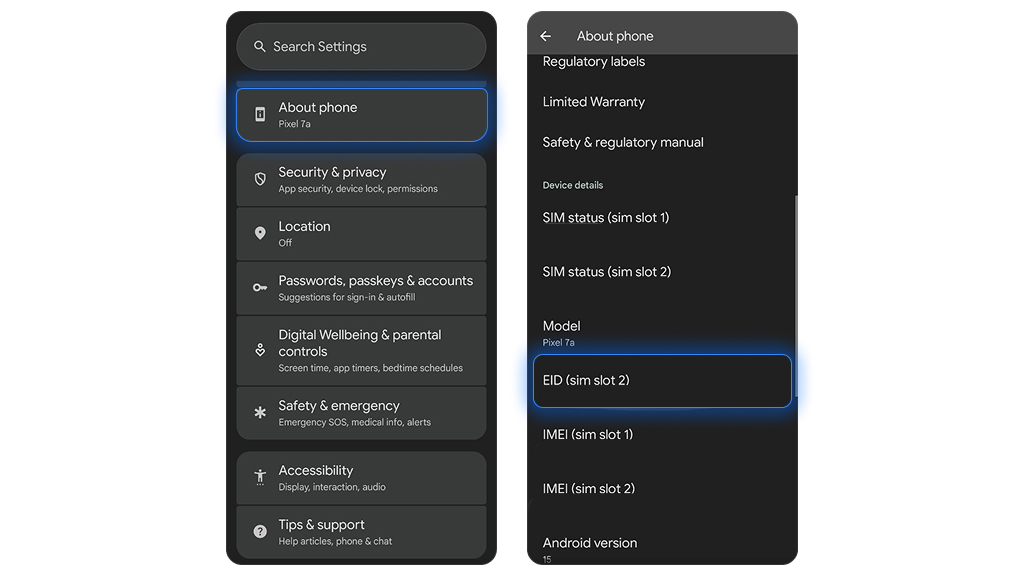 how to find EID on Android