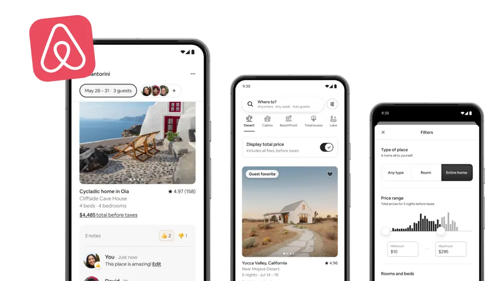 Interfaz de la aplicaci&oacute;n Airbnb - apps para viajar