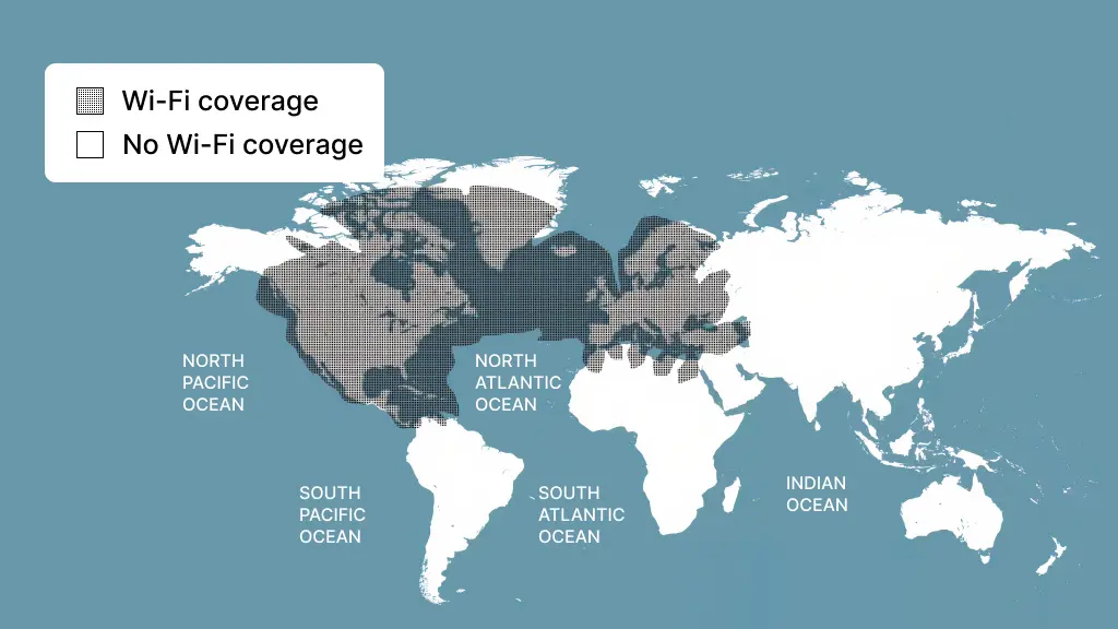 ViaSat wi-fi in planes (US, Canada, Mexico, Central America, the Caribbean, and Europe)