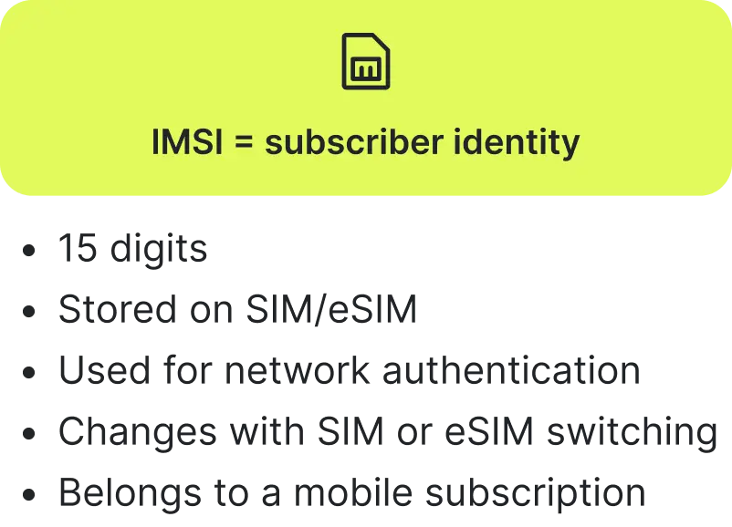 IMSI characteristics - IMSI vs IMEI comparison