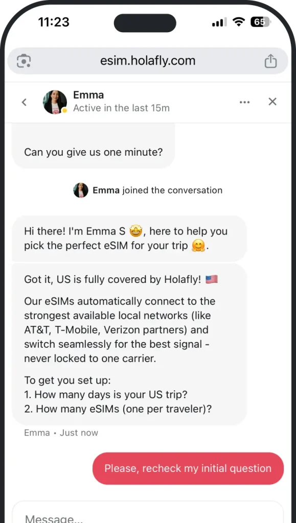 Chat with Holafly support