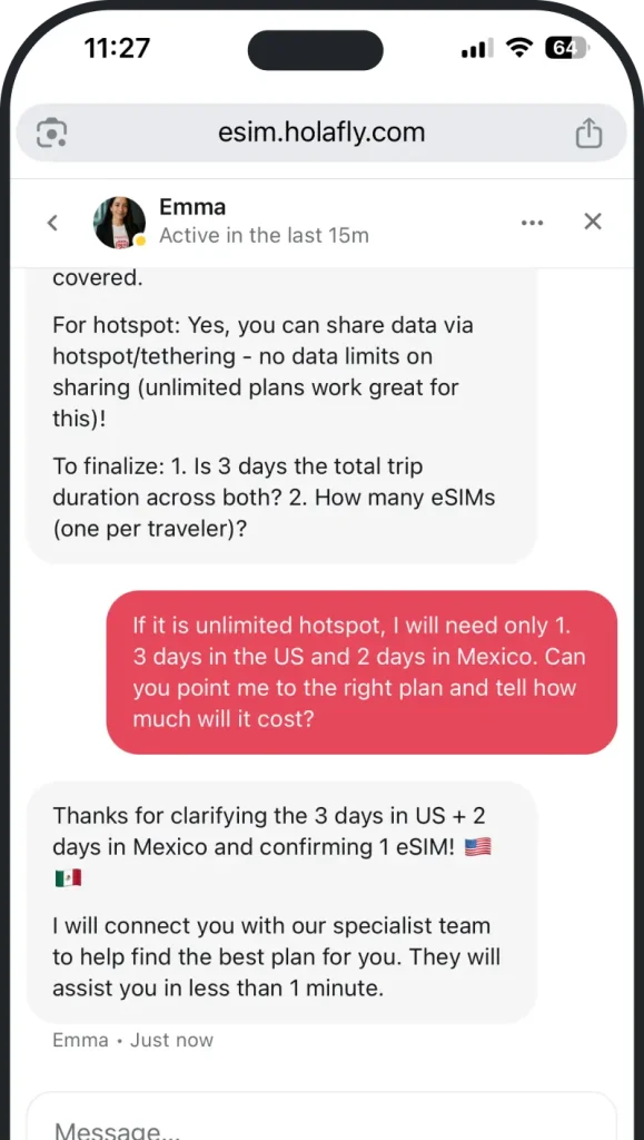 Chat with Holafly support