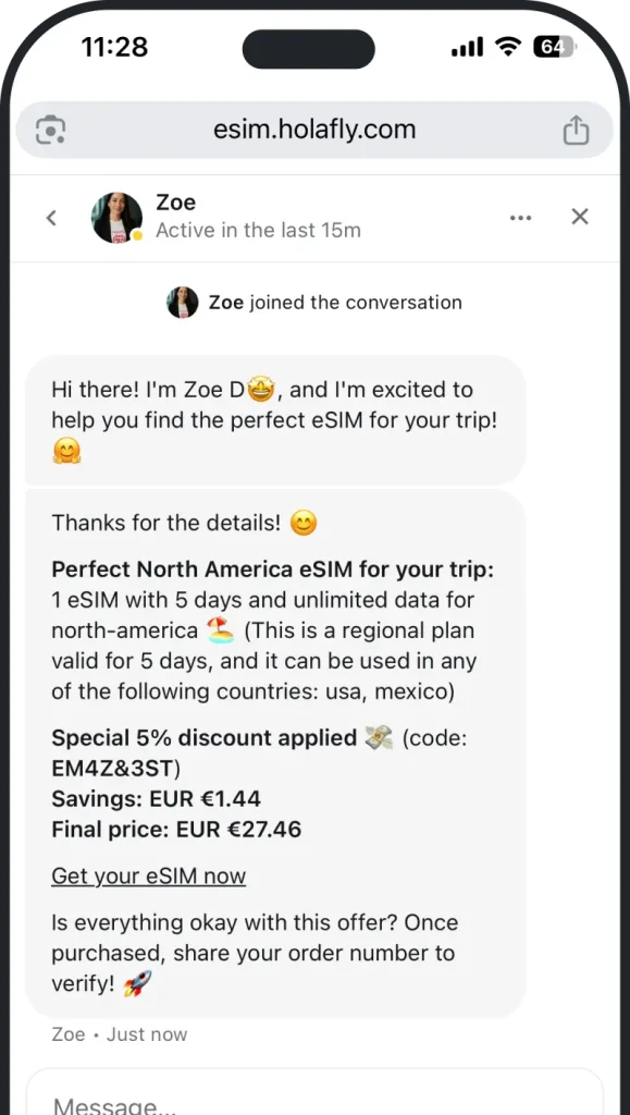 Chat with Holafly support