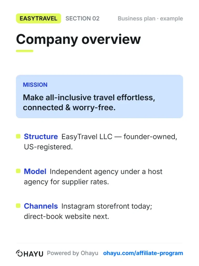travel agency business plan company overview