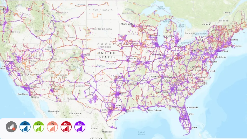 Mapa de cobertura de AT&T en Estados Unidos