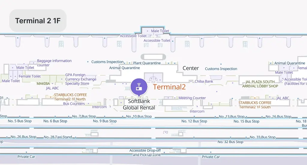 Softbank Global Rental Terminal 2 Narita airport map