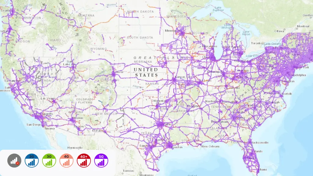 Mapa de cobertura de T-Mobile en Estados Unidos