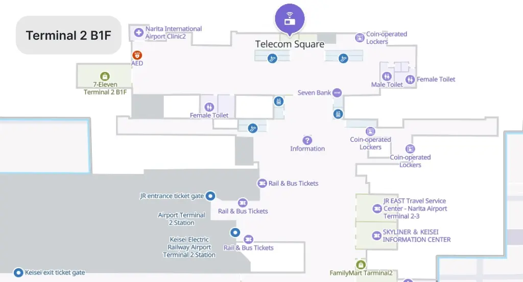 Telecom Square terminal 2 B1F - mapa del aeropuerto de Narita