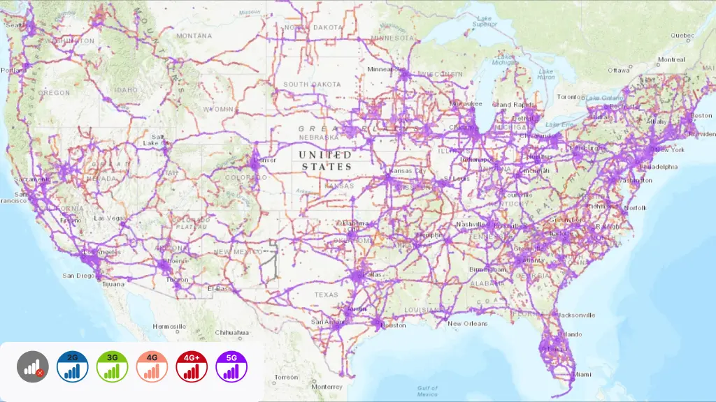 Mapa de cobertura de Verizon en Estados Unidos