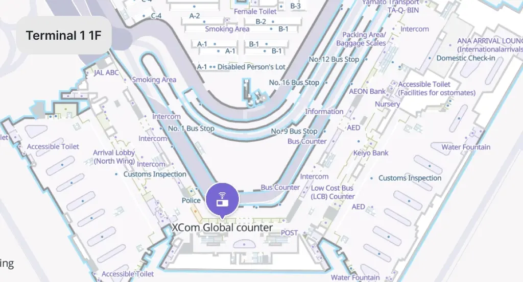 XCom Global Terminal 1 1F en el mapa del aeropuerto de Narita