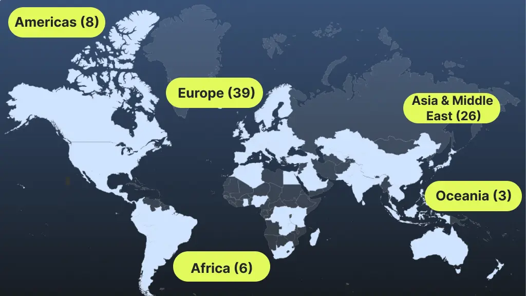 Unlimited eSIM coverage map (countries)