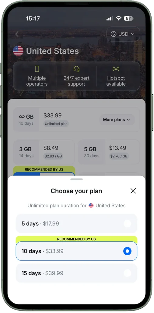 Planes ilimitados con eSIM para EE. UU.
